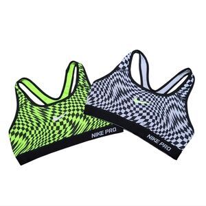 Checkered Nike Sports Bra Black And White Black And Neon Yellow Size Small
